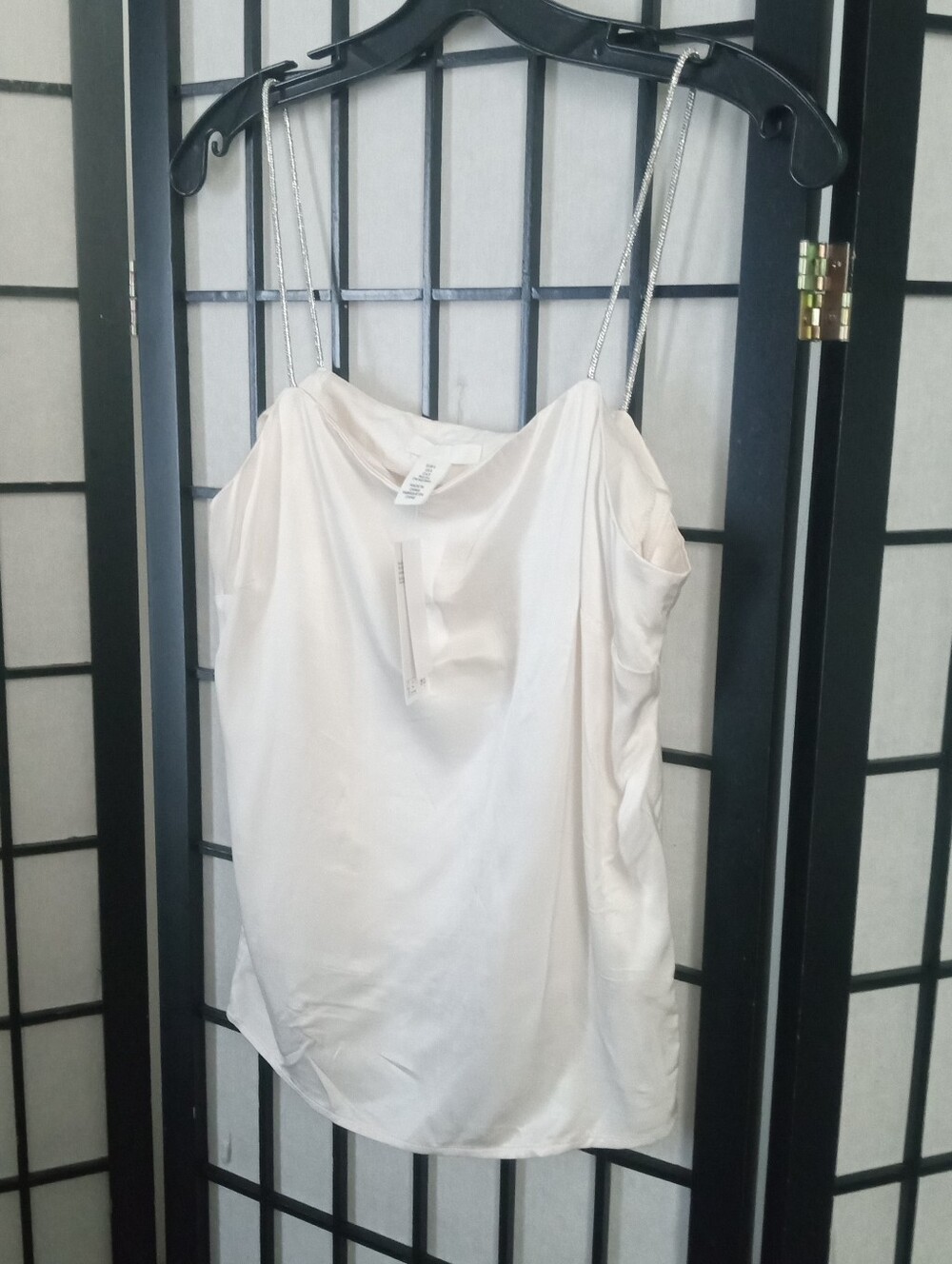 Sleeveless Ivory Satin Cowl Neck Tank with Chain Straps New Size Small